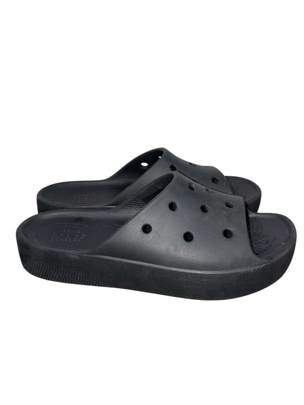 Crocs Black platform Slide Sandals Open-Toe Perforated Slip-On Lightweight Comfo